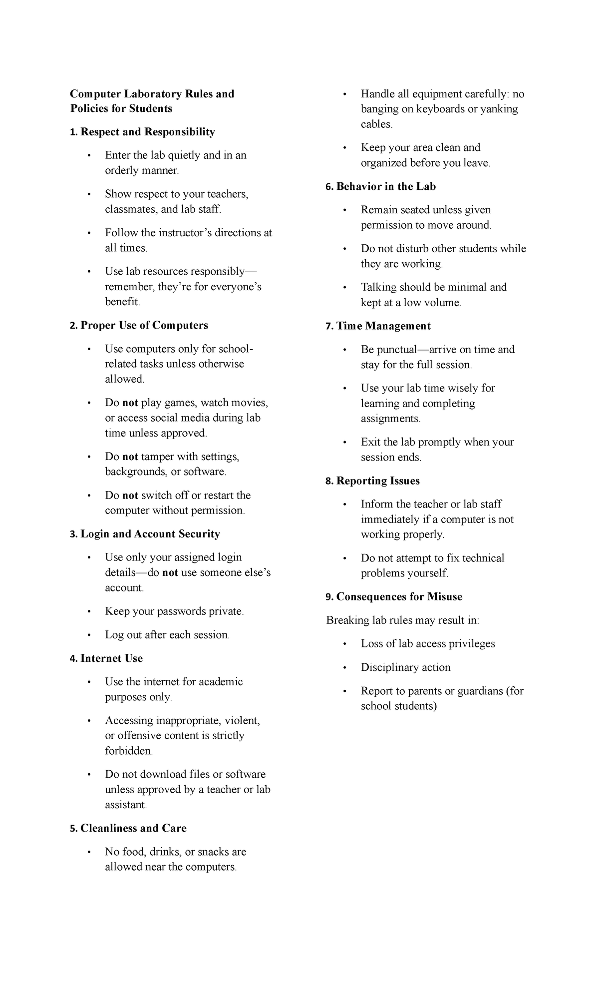 Computer Lab Rules & Policies for Students: Guidelines for Use - Studocu