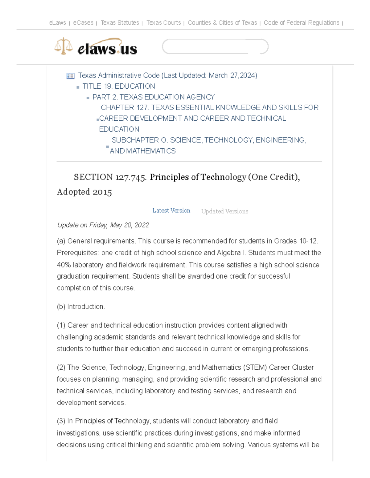 Principles of Technology Printech 2 TEKS - SECTION 127. Principles of ...