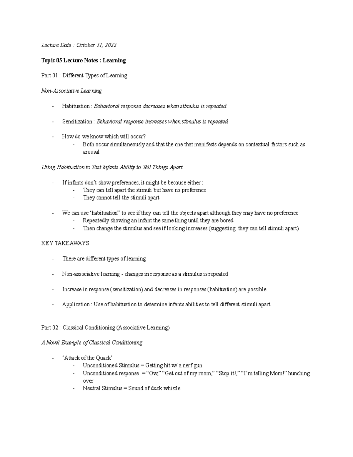 Topic 05 Lecture Notes: Understanding Learning Types and Mechanisms ...