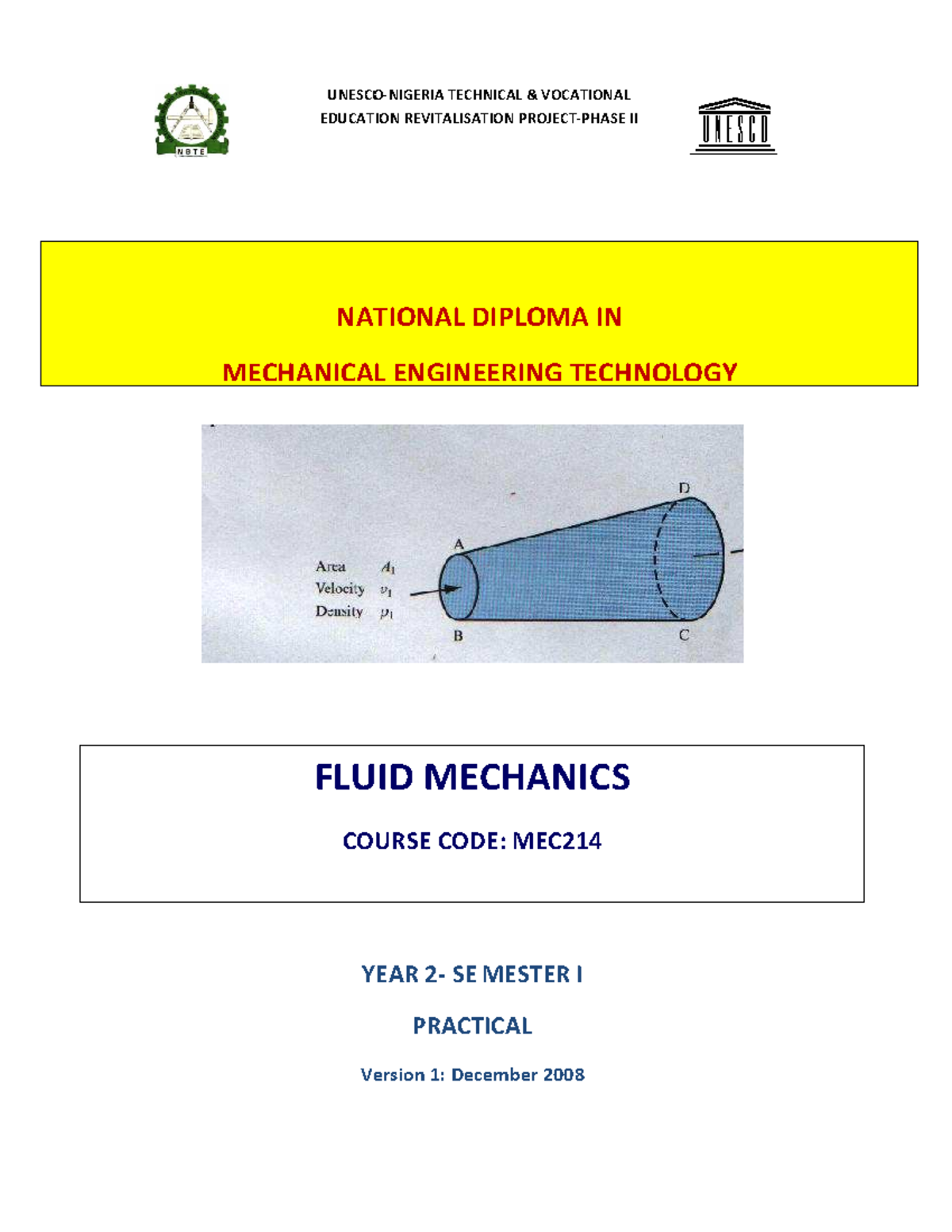 MEC-214 Fluid Mechanics Practical Guide for Year 2 Semester I - Studocu