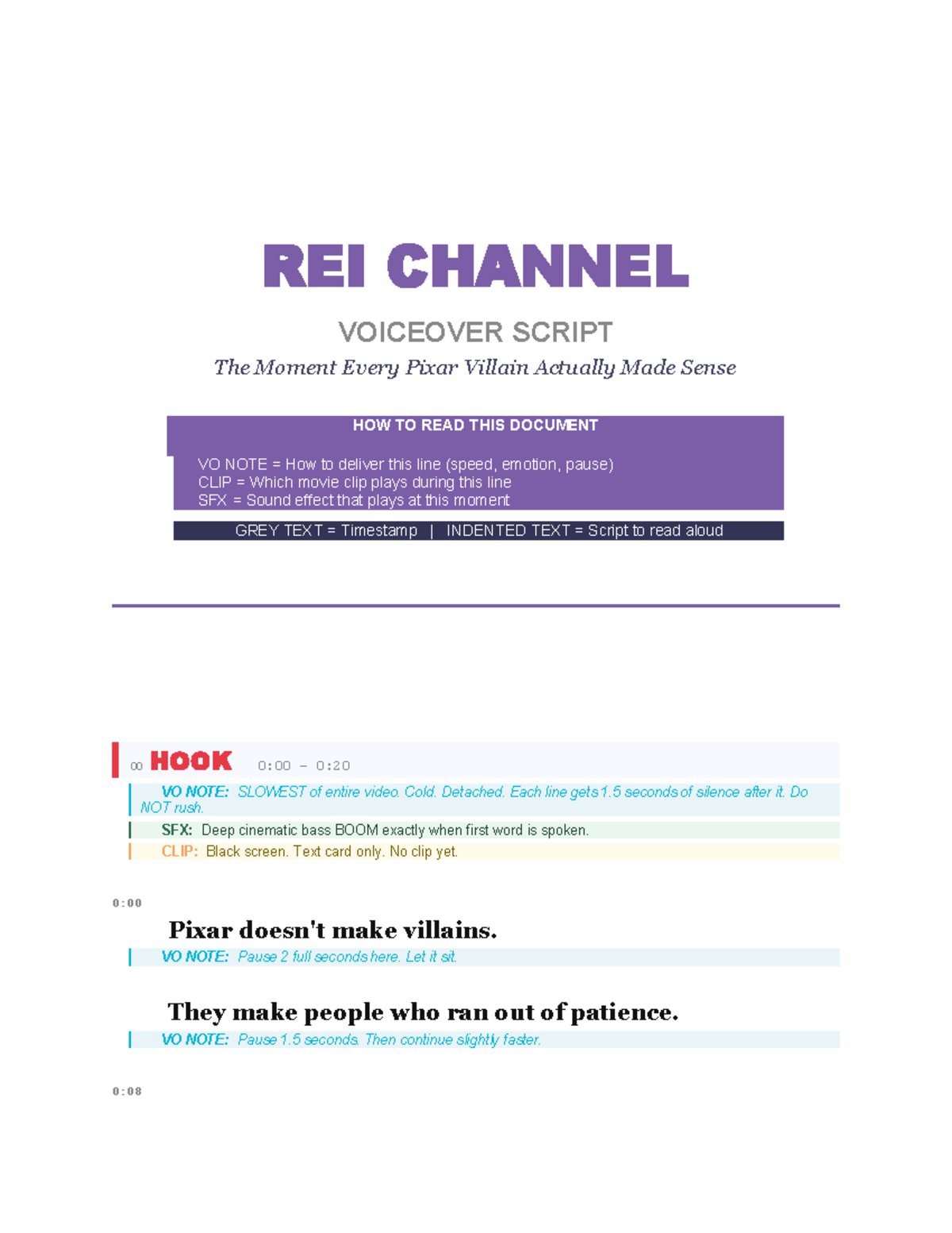 REI Voiceover Script: Analyzing Pixar Villains' Moments - Studocu