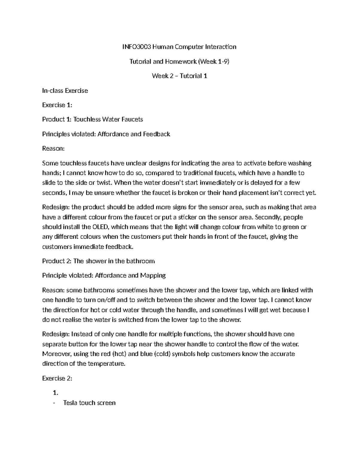 INFO3003 Human Computer Interaction Tutorial 1: Touchless Faucet ...