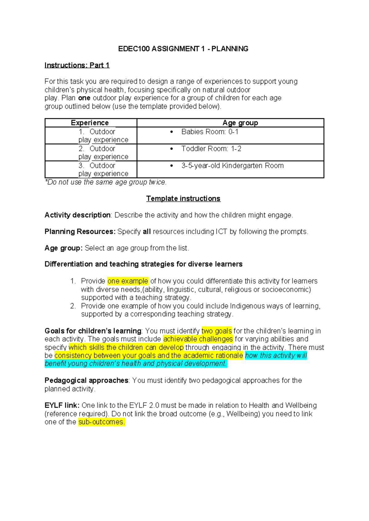 Assignment 1 - task description 25723 - EDEC100 ASSIGNMENT 1 - PLANNING ...