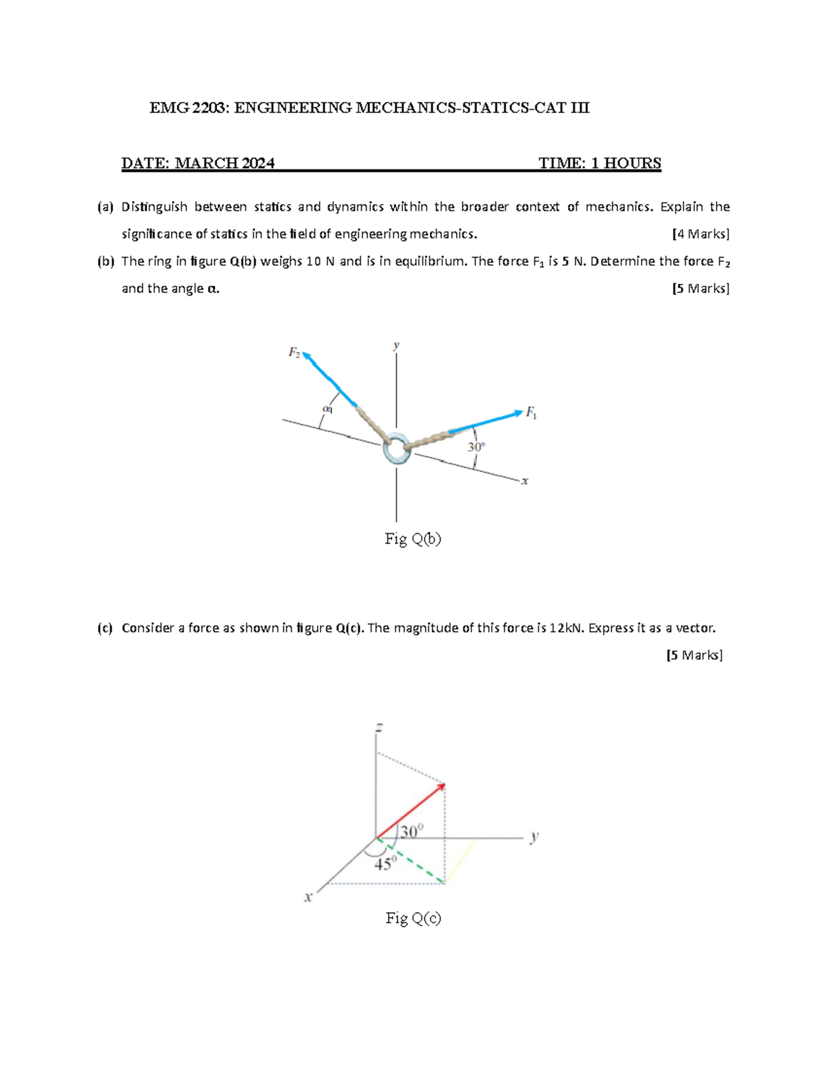 EMG 2203 - Engineering Mechanics: Statics CAT III Exam Notes - Studocu