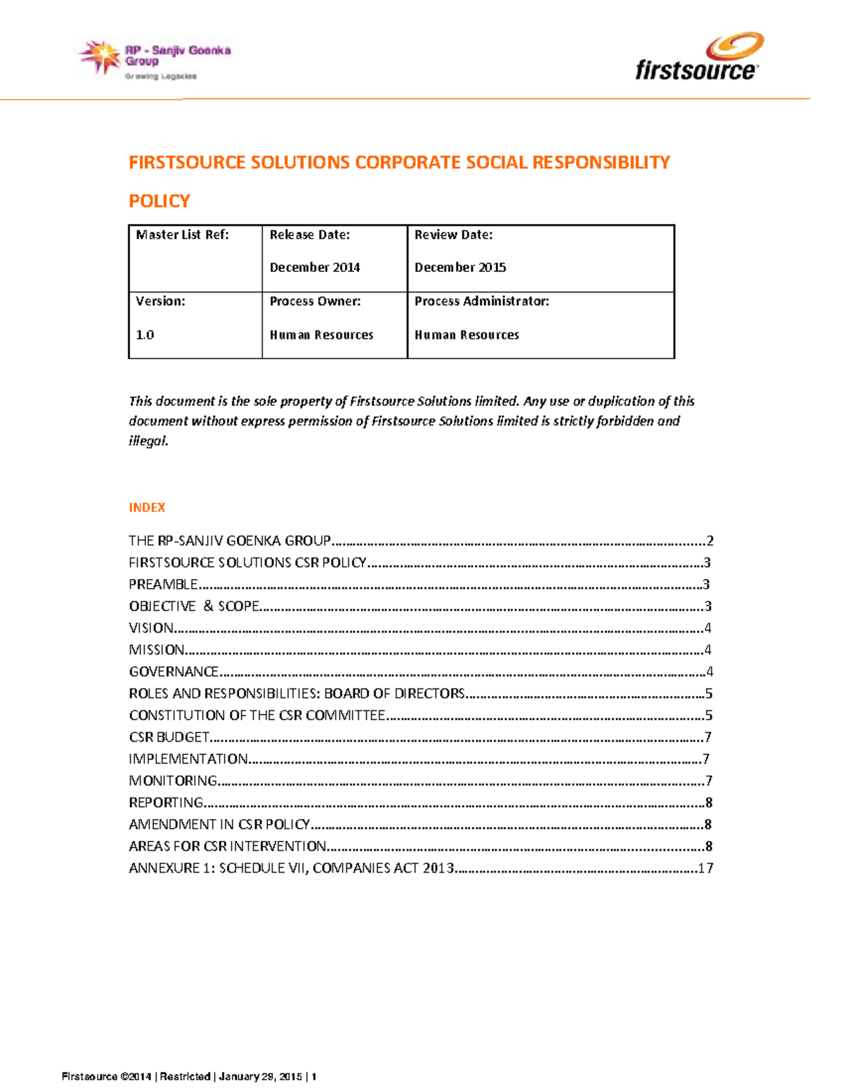 Firstsource Solutions CSR Policy Overview and Implementation Guide ...