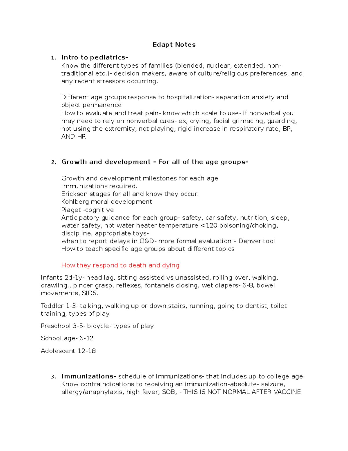 Edapt Notes- peds-1 - Edapt Notes Intro to pediatrics- Know the ...