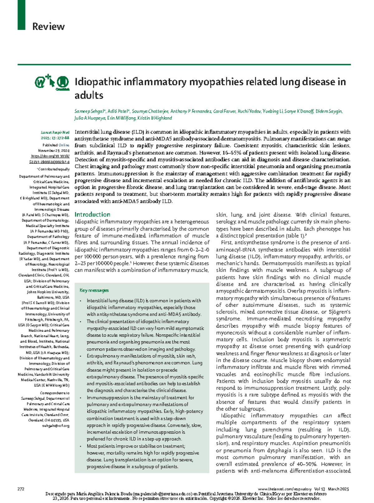 Review of Idiopathic Inflammatory Myopathies and Lung Disease in Adults ...