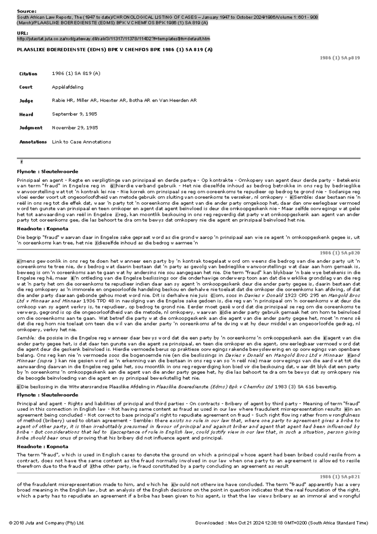 Plaaslike Boeredienste BPK V Chemfos BPK 1986 (1) SA 819 (A) - Case ...