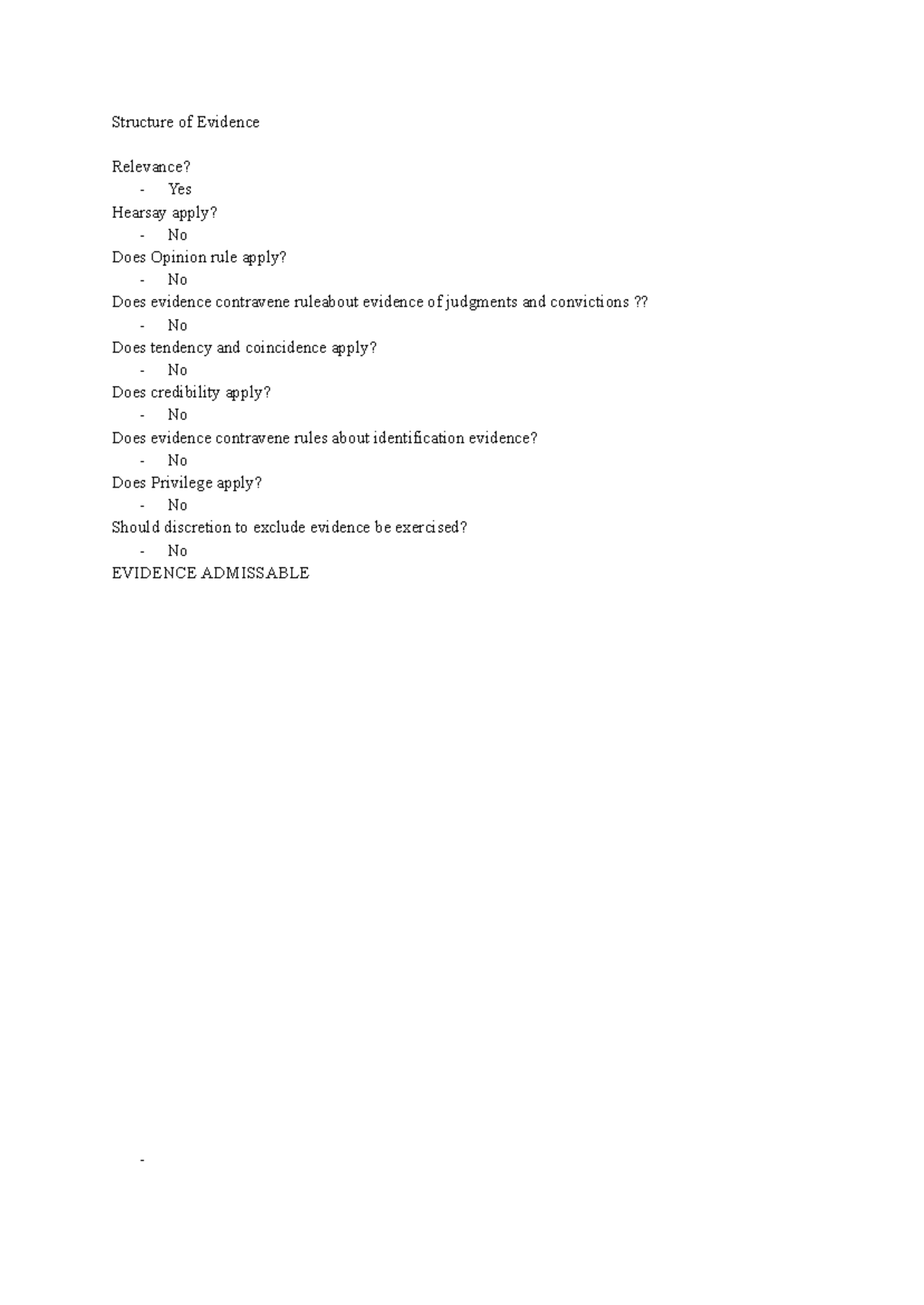 Summary of Evidence Notes for Law Course (LAW101) - Studocu