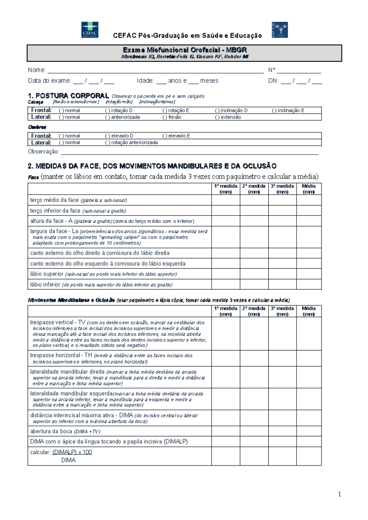 Protocolo de Exame Miofuncional Orofacial - CEFAC em Saúde e Educação ...