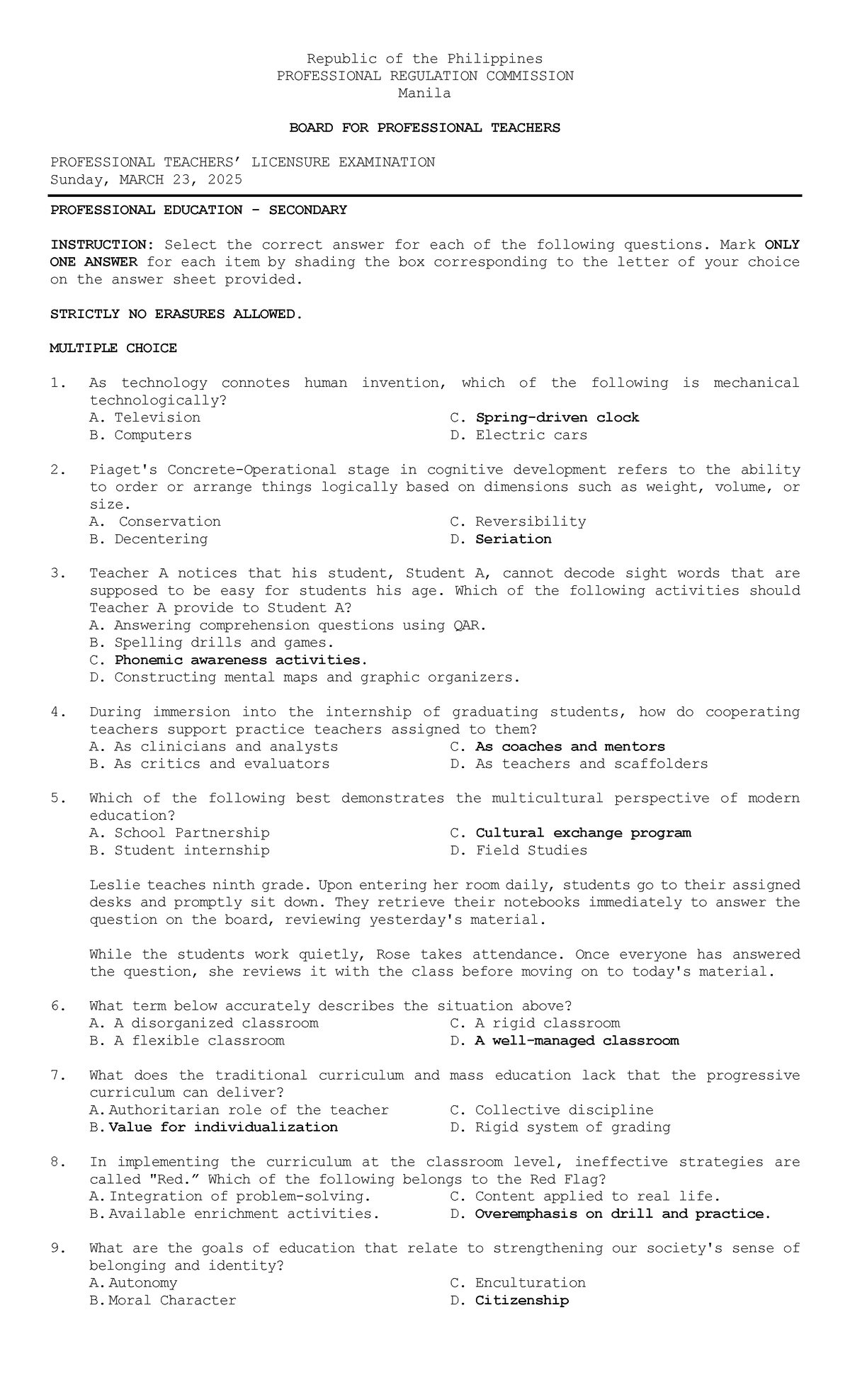 PROF-ED-2025: Professional Education Licensure Exam Review Questions - Document Preview
