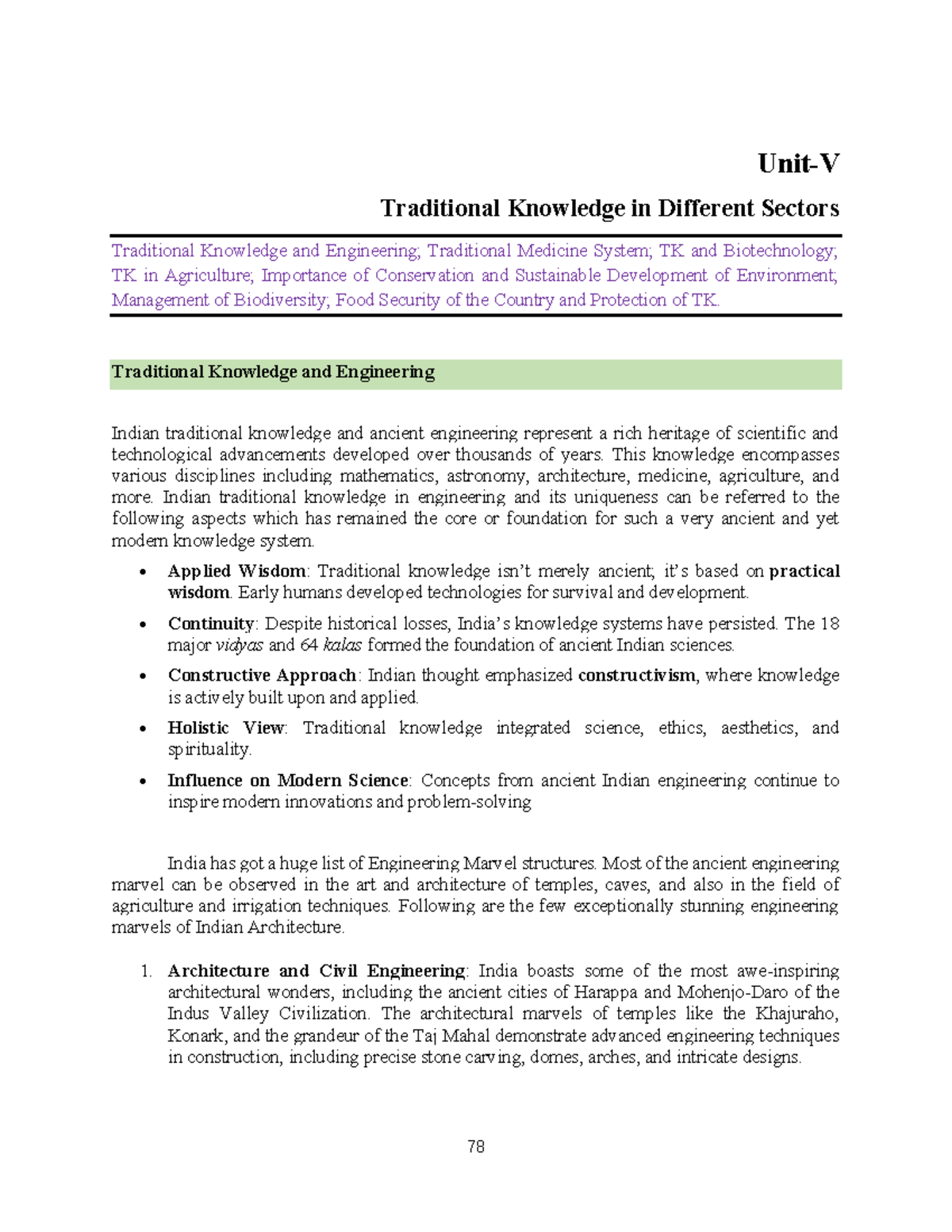 EITK UNIT-5: Summary of Engineering Marvels in Traditional Knowledge ...