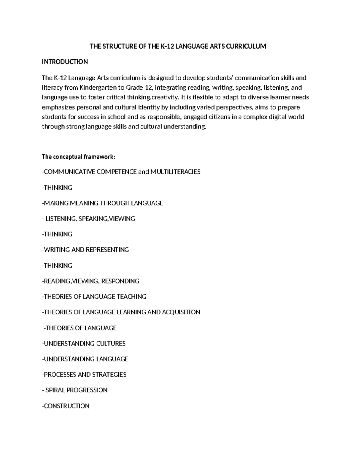 K-12 Language Arts Curriculum Overview and Assessment Strategies - Studocu
