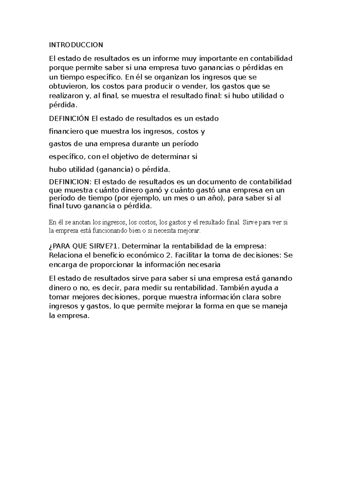 Expo Conta - Examen: Estado de Resultados en Contabilidad - Studocu