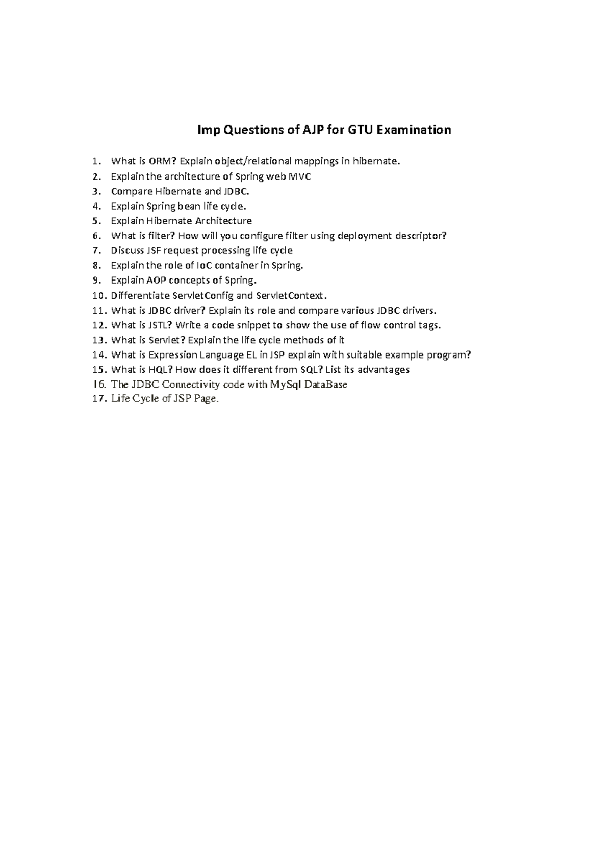 AJP Important Questions for GTU Exam Preparation - Studocu