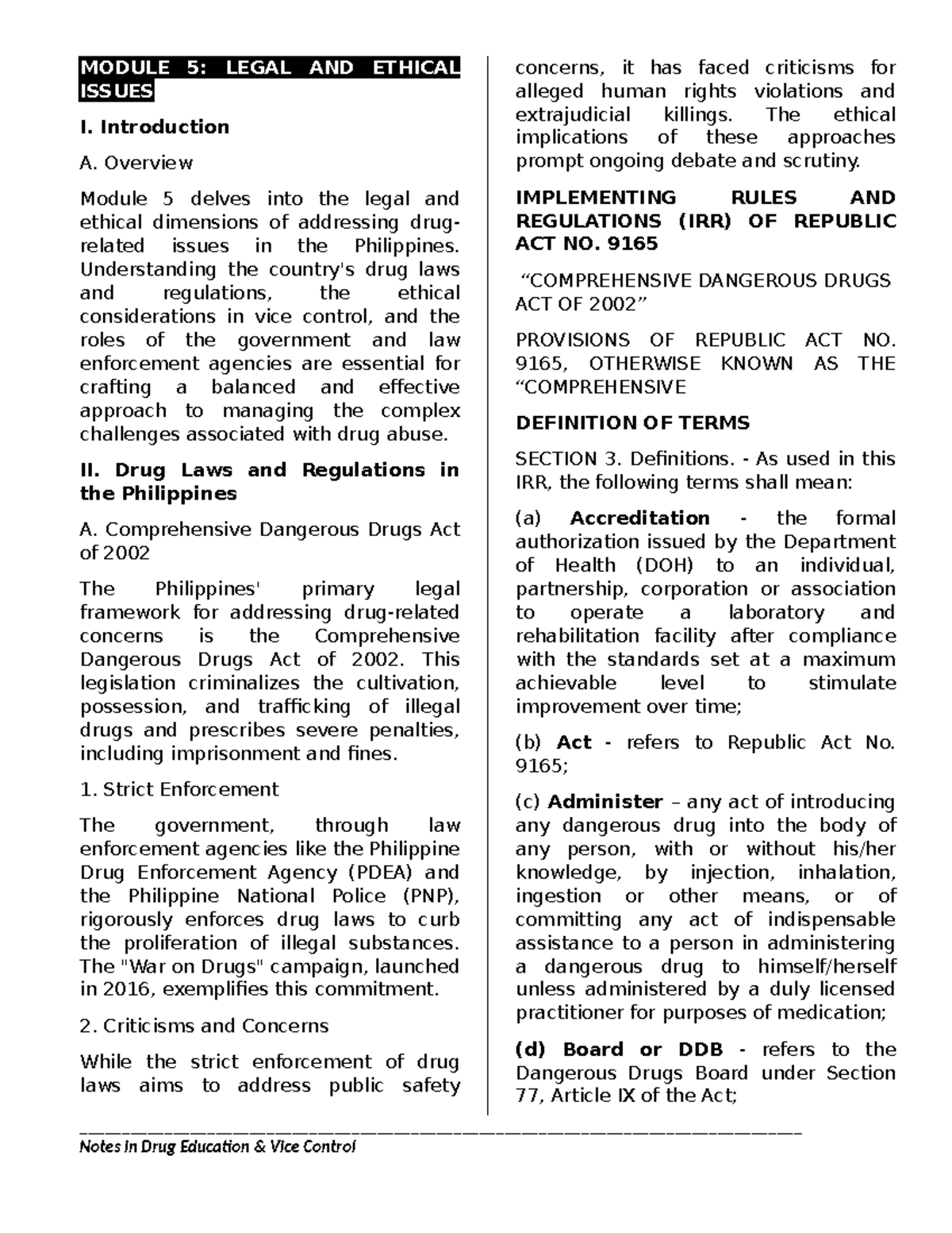 MODULE 5: Legal and Ethical Issues in Drug Law (RA-9165) - Studocu