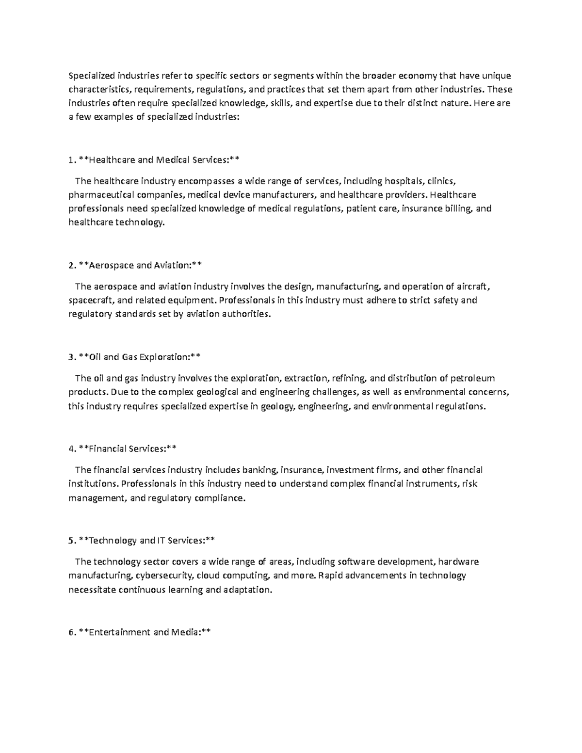 Specialized Industries Overview and Their Unique Characteristics - Studocu