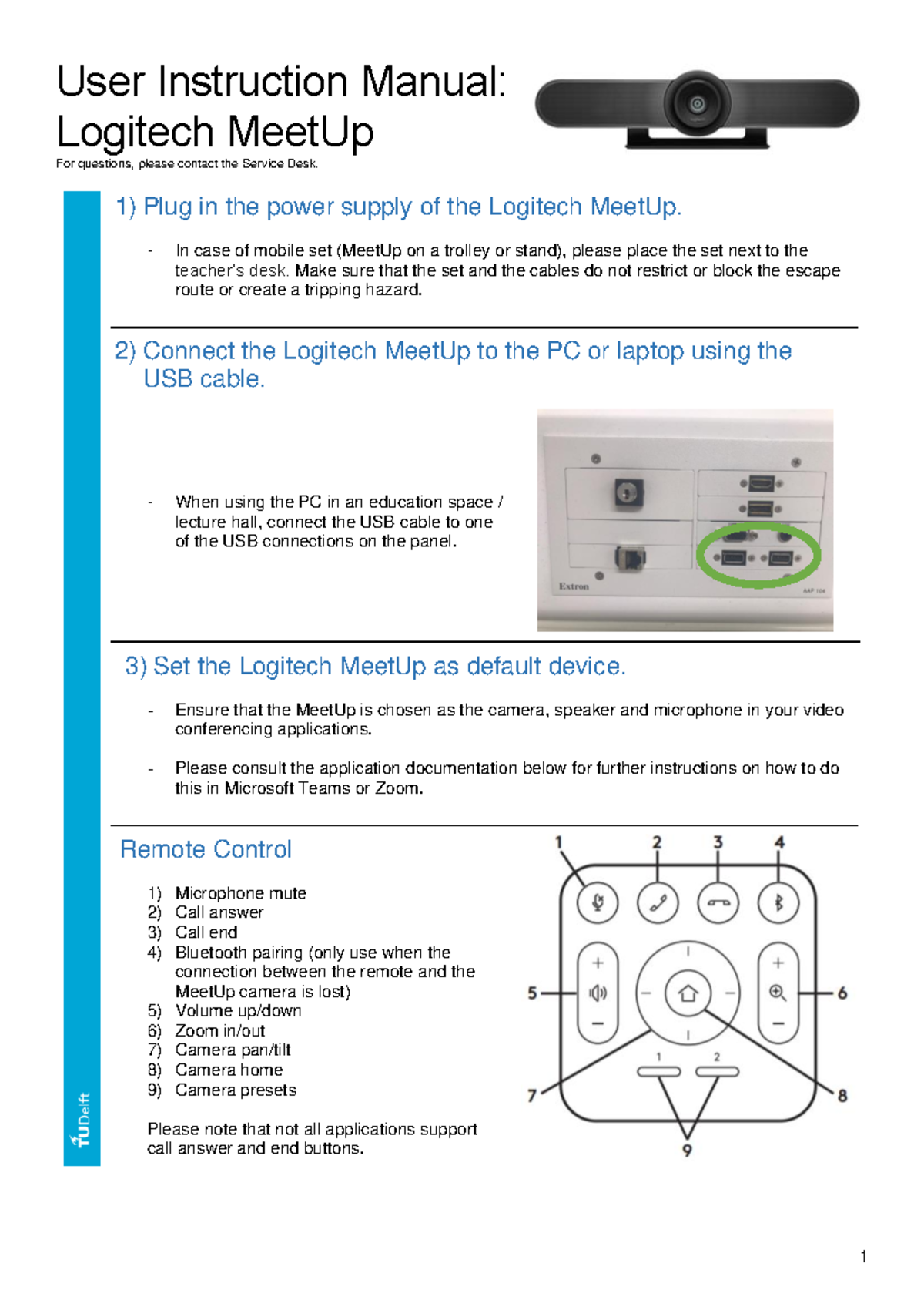 User Instruction Manual: Logitech MeetUp Setup Guide - Studocu