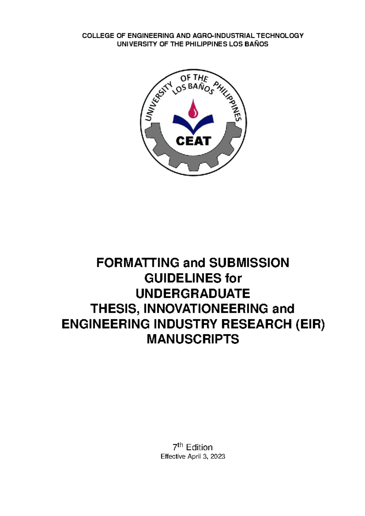 UPLB Engineering Thesis & EIR Manuscript Submission Guidelines - Studocu
