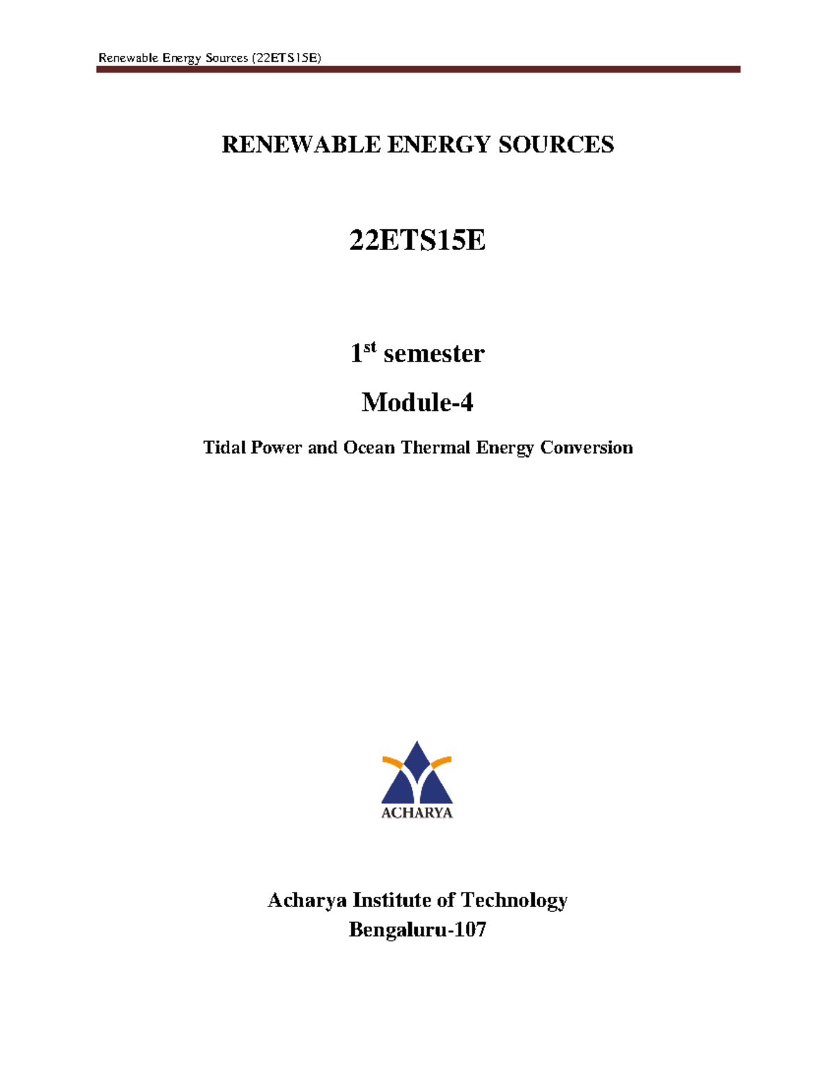 22ETS15E Module 4 Tidal Energy & OTEC Lecture Notes - Studocu