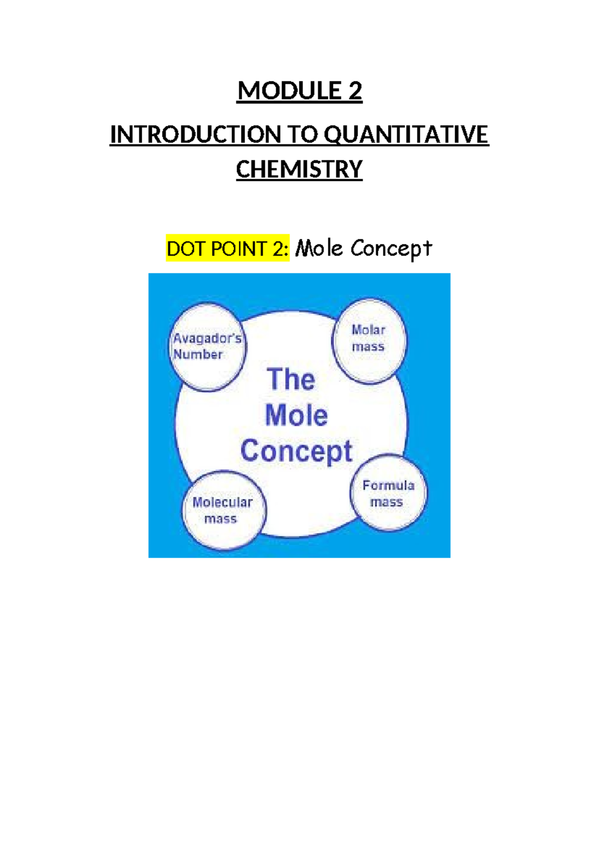 Module 2: Dot Point 2 - Understanding the Mole Concept in Chemistry ...