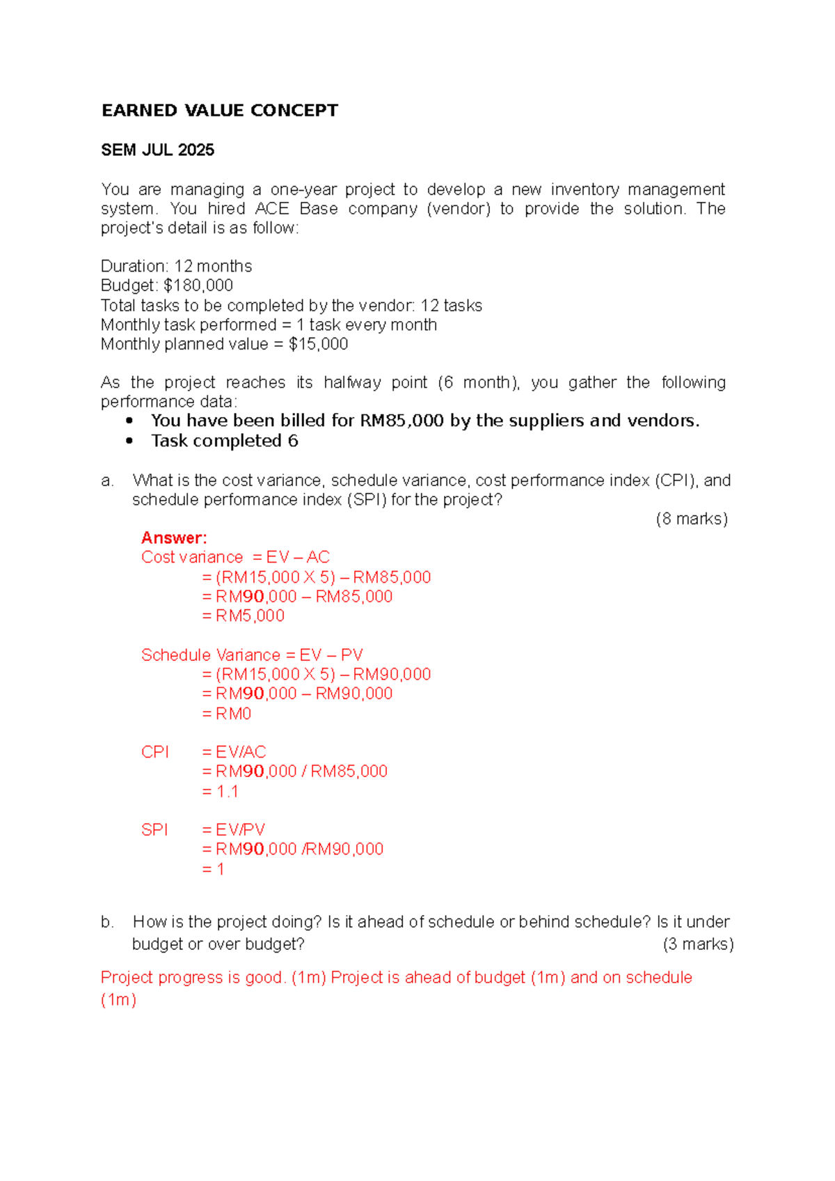 Earned Value Analysis for Project Management SEM JUL 2025 - Studocu