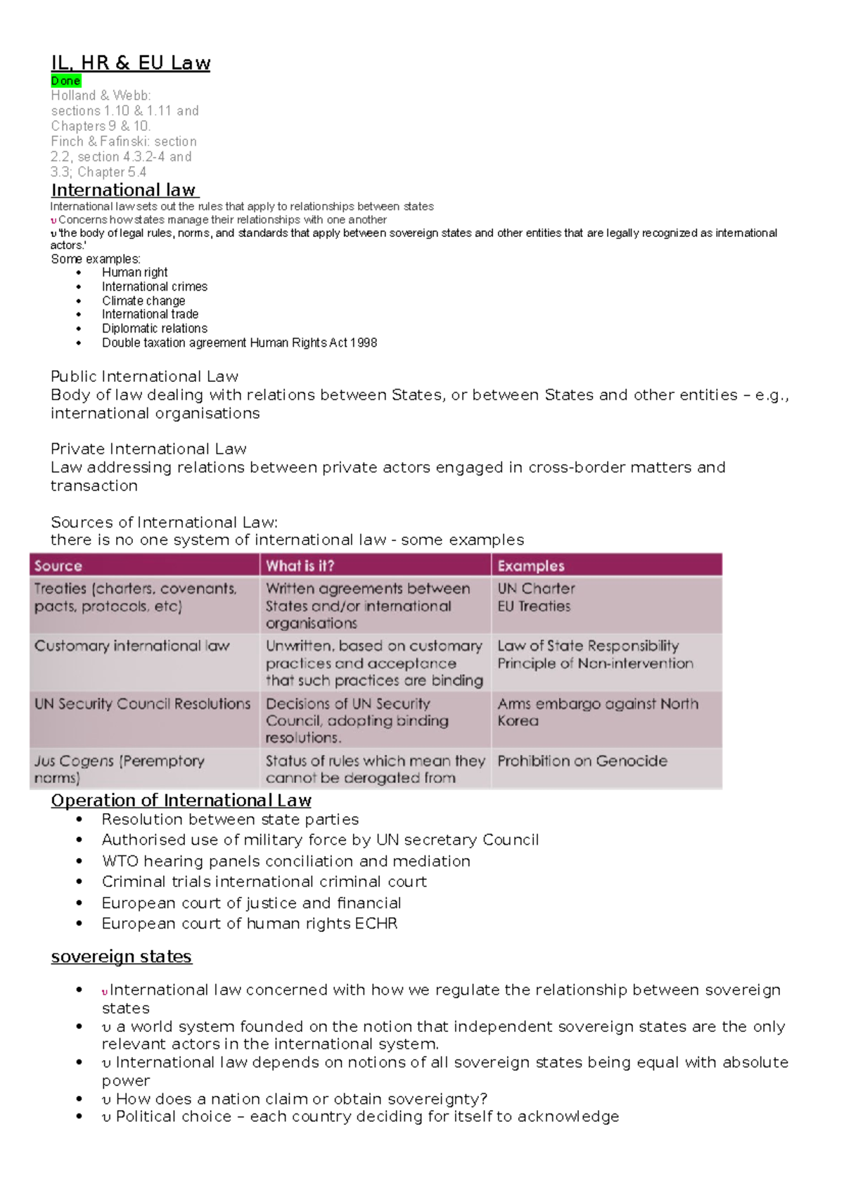 IIL, HR, EU Law Lecture Notes for Multiple-Choice Test Preparation ...