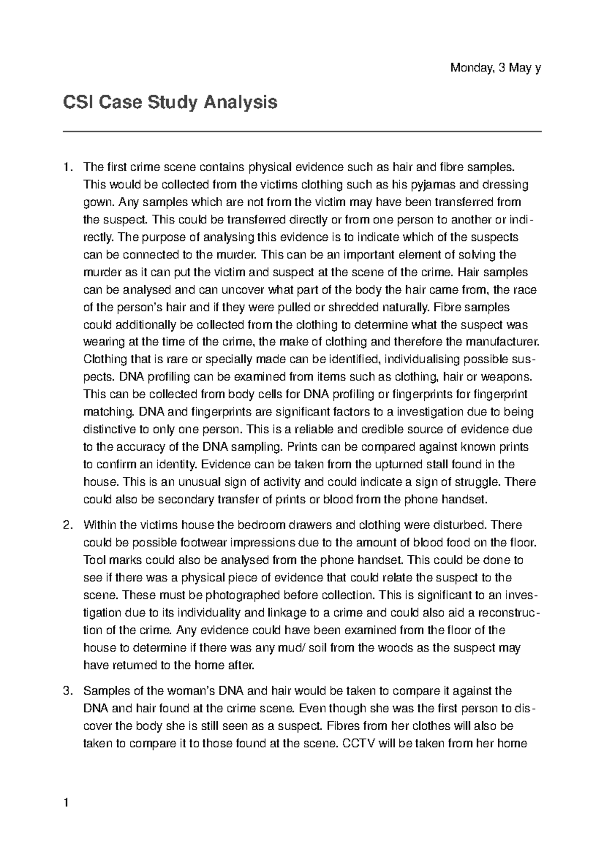 Forensic Science Lecture Notes 10-12 - CSI Case Study Analysis - Studocu