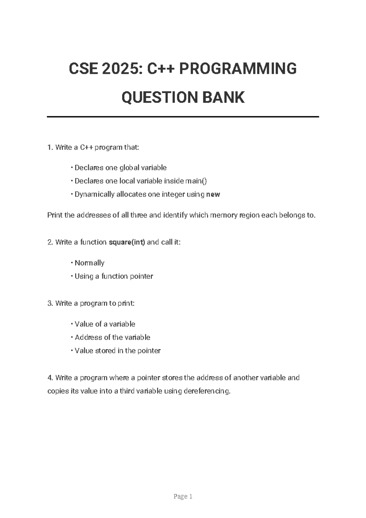 CSE 2025: Comprehensive CPP Programming Question Bank - Studocu