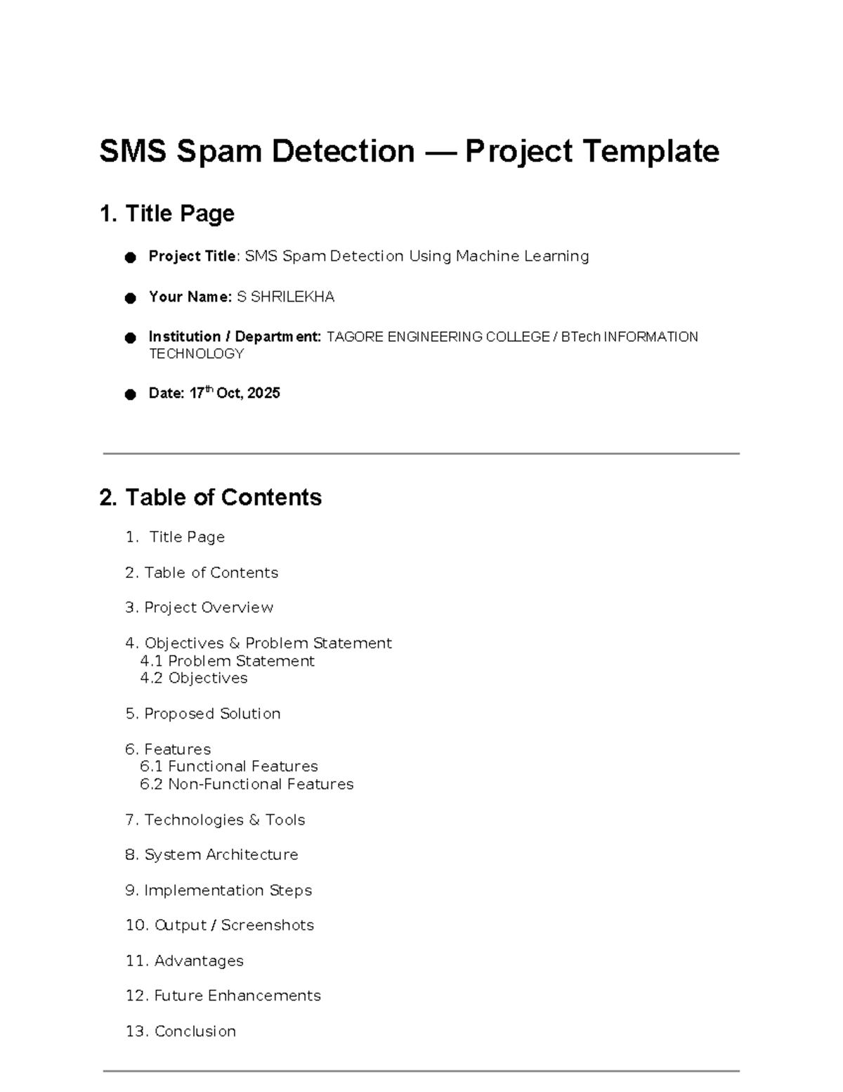 SMS Spam Detection Project Template - BTech IT - Studocu
