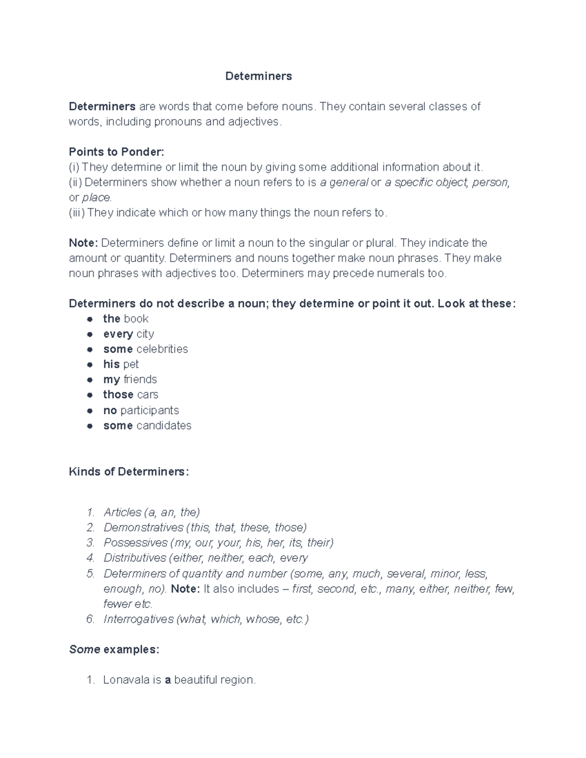 Determiners Class 10 Udaan PW English B SL Study Notes - Studocu