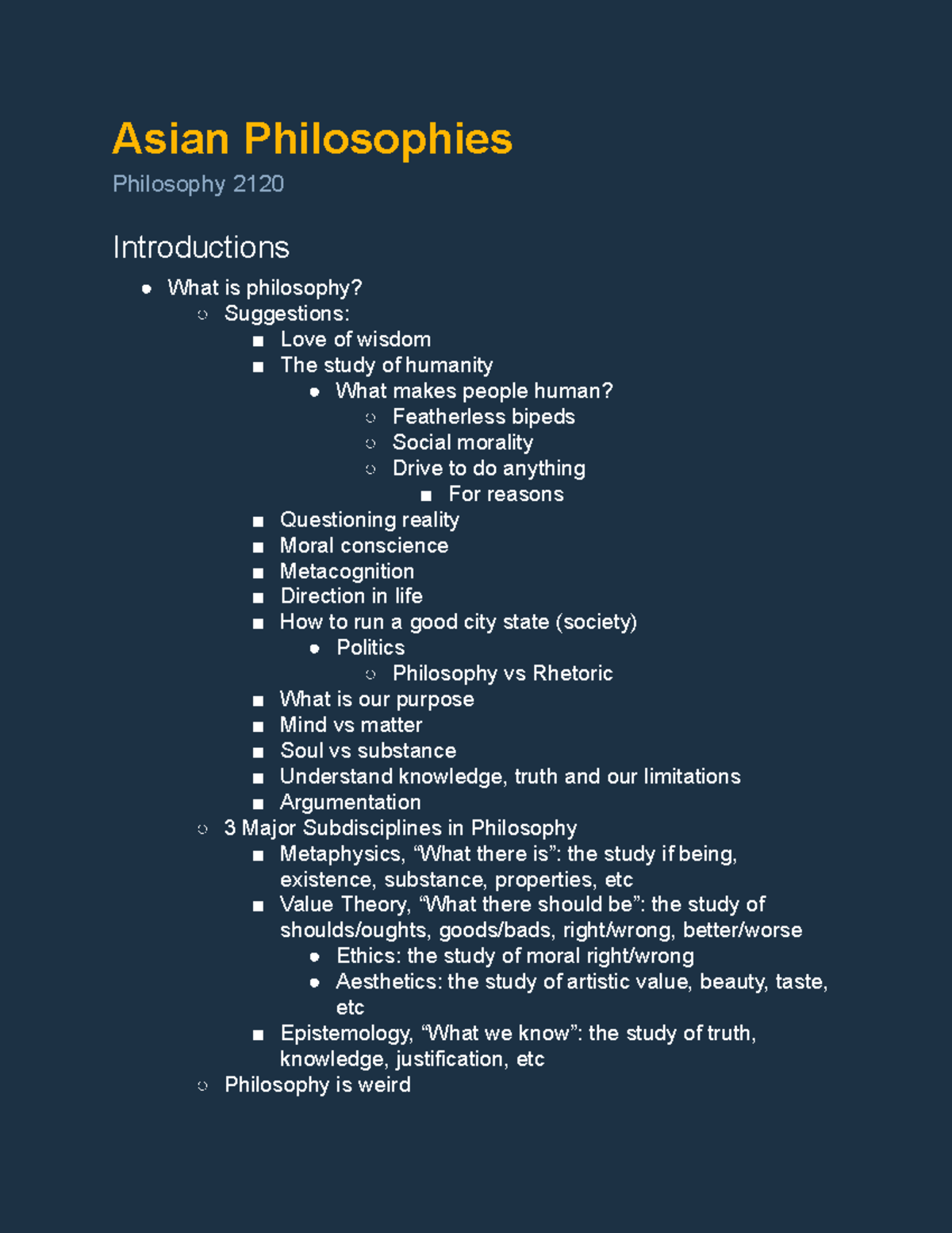 Philosophy 2120: Comprehensive Notes on Asian Philosophies - Studocu