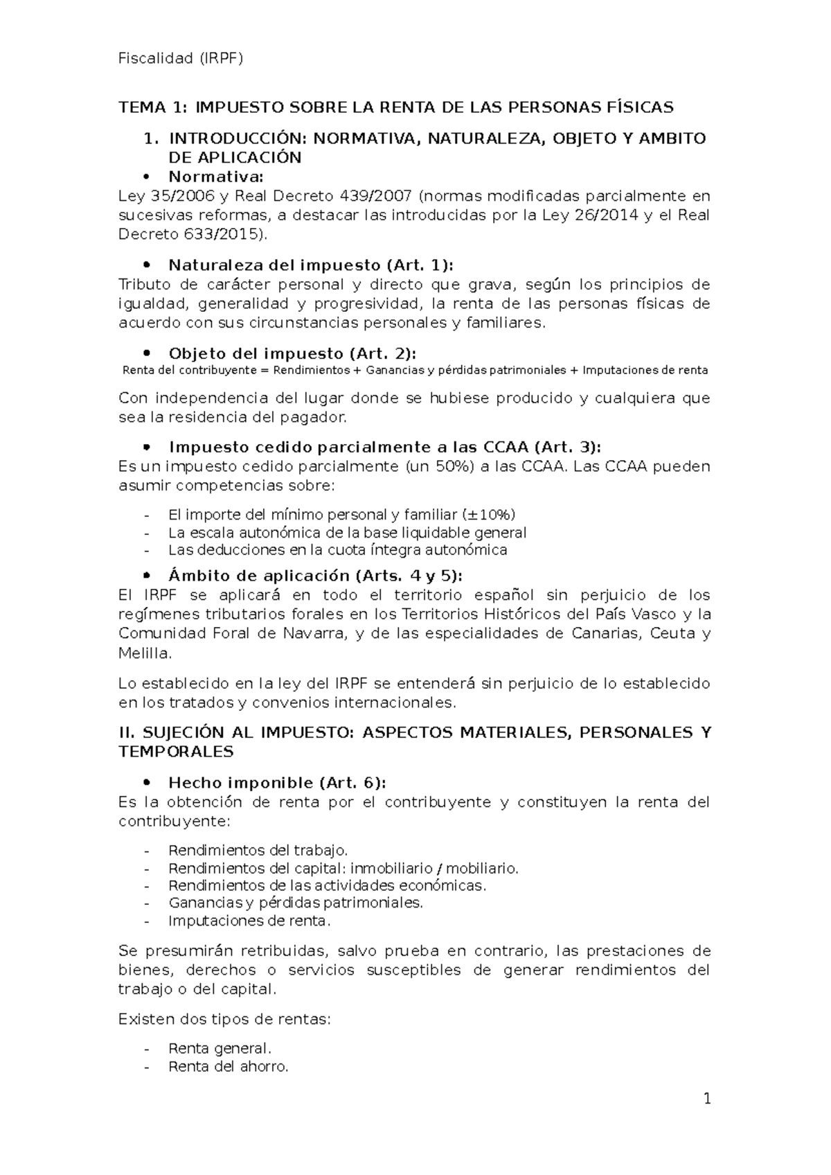 Fiscalidad (IRPF) - Tema 1: Impuesto sobre la Renta de las Personas ...