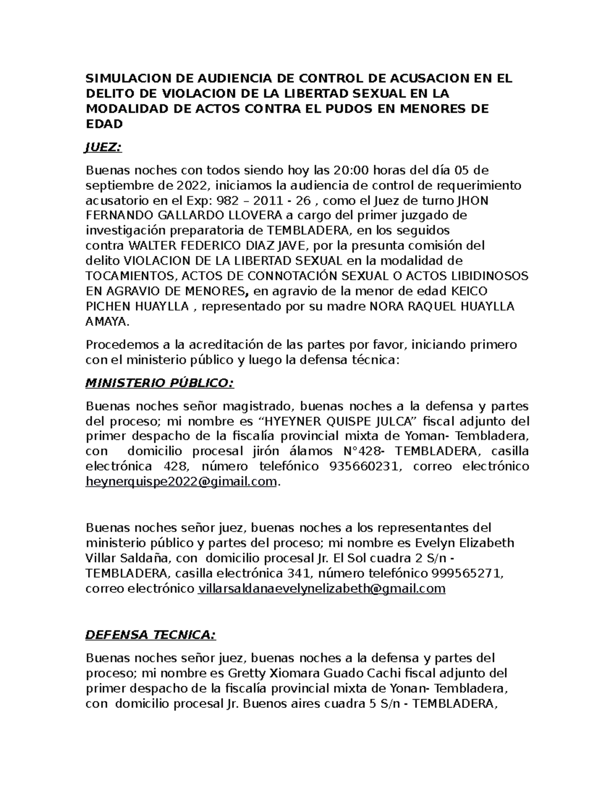 Control de Acusación en Delito de Violación Sexual a Menores - Guión ...