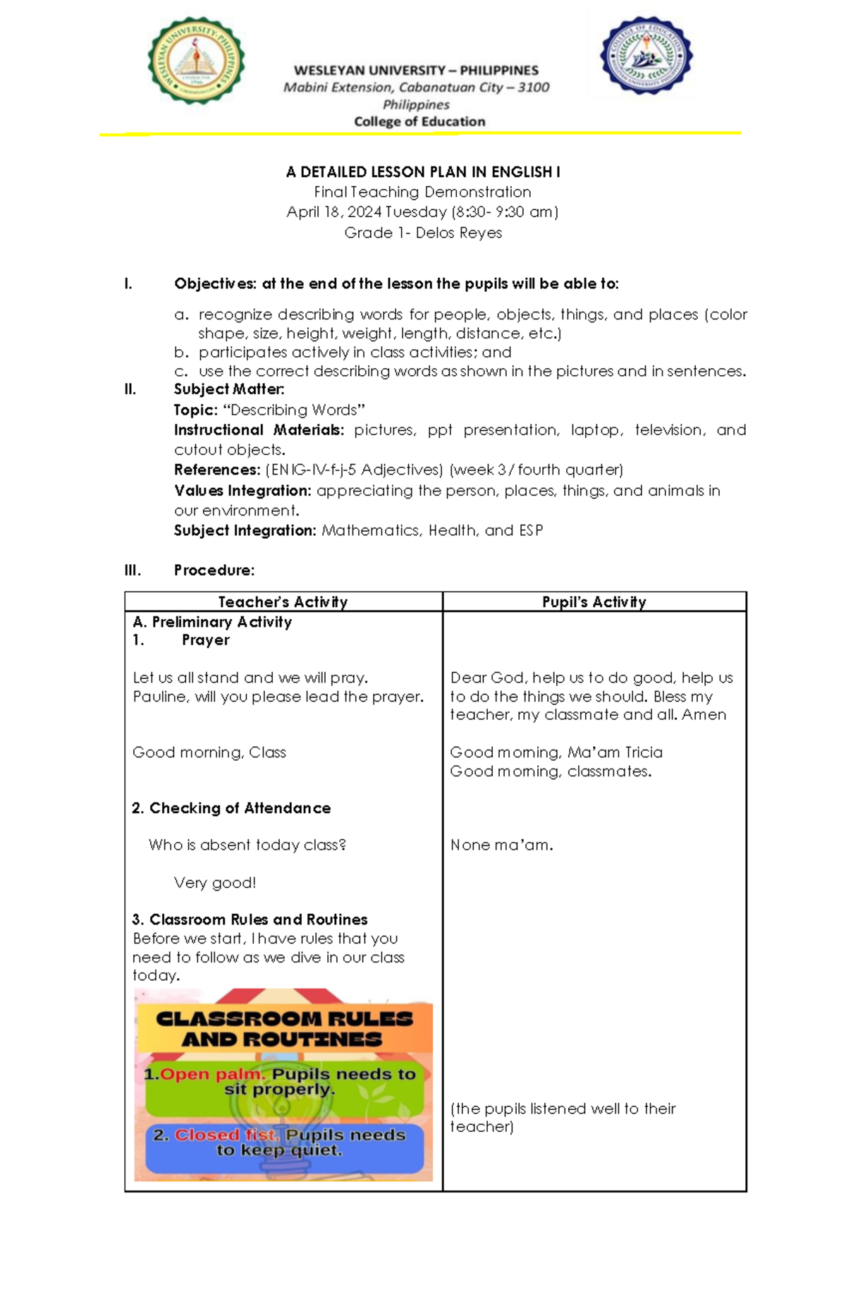 DLP IN Final Teaching Demonstration Legit - A DETAILED LESSON PLAN IN ...