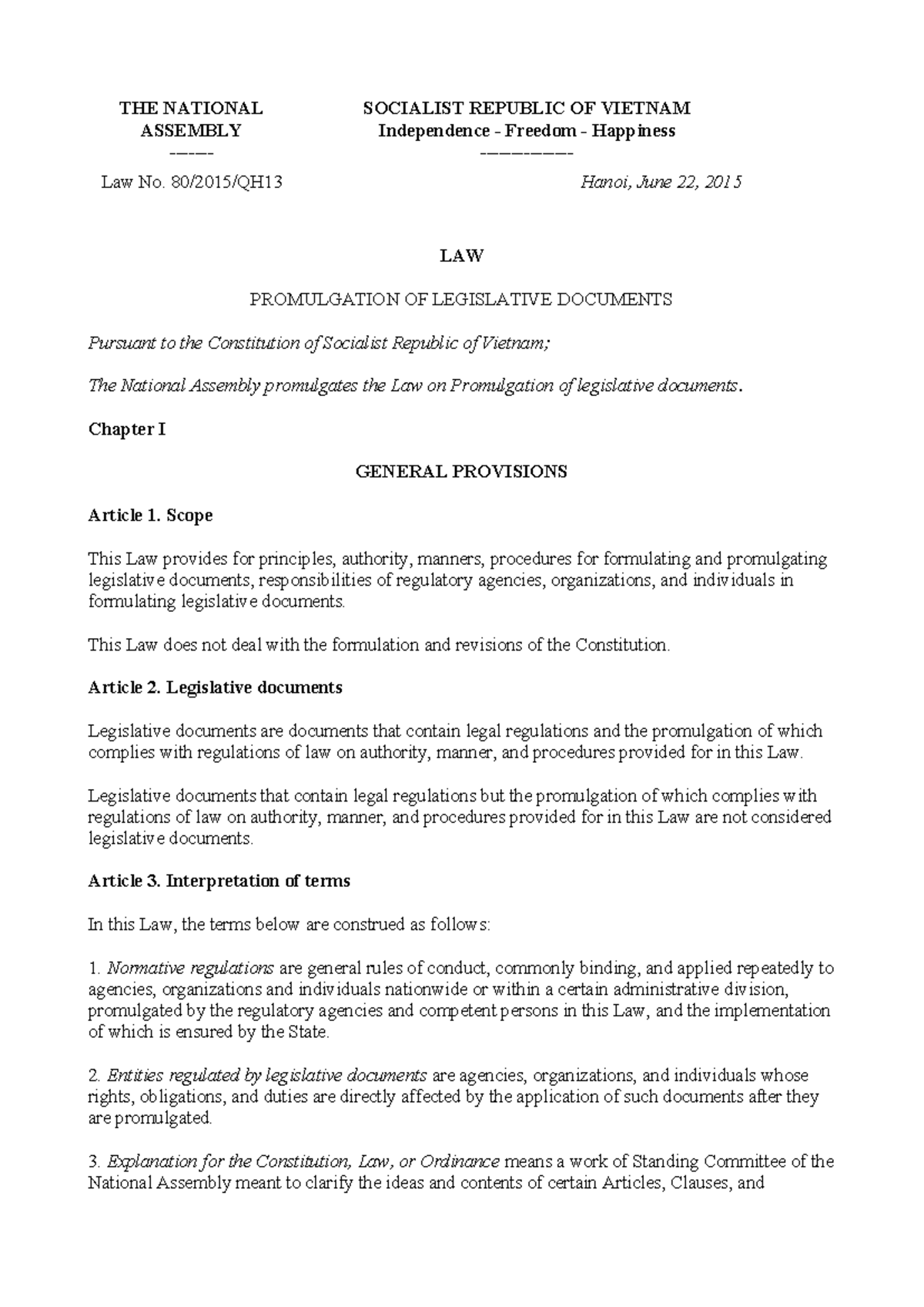 LAW Promulgation OF Legislative Documents - THE NATIONAL ASSEMBLY ...