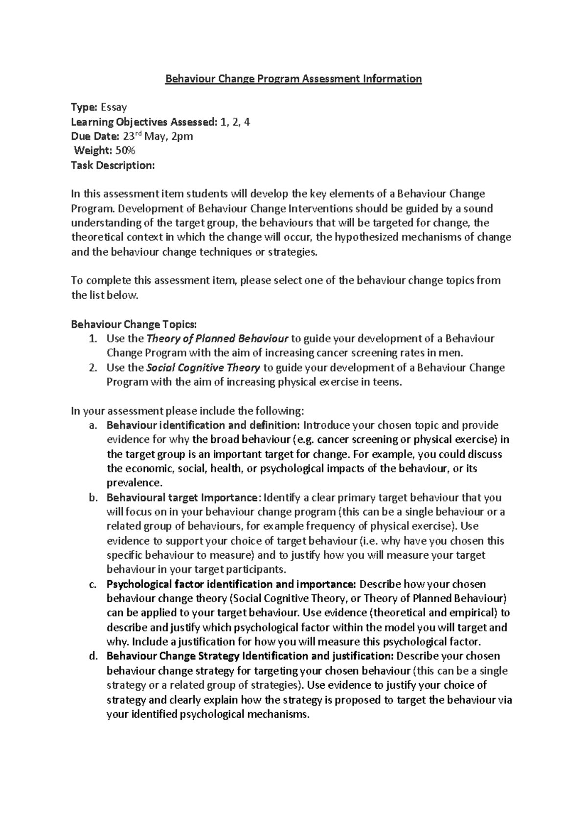 Behaviour Change Program Assessment (Essay) - Key Elements & Guidelines ...