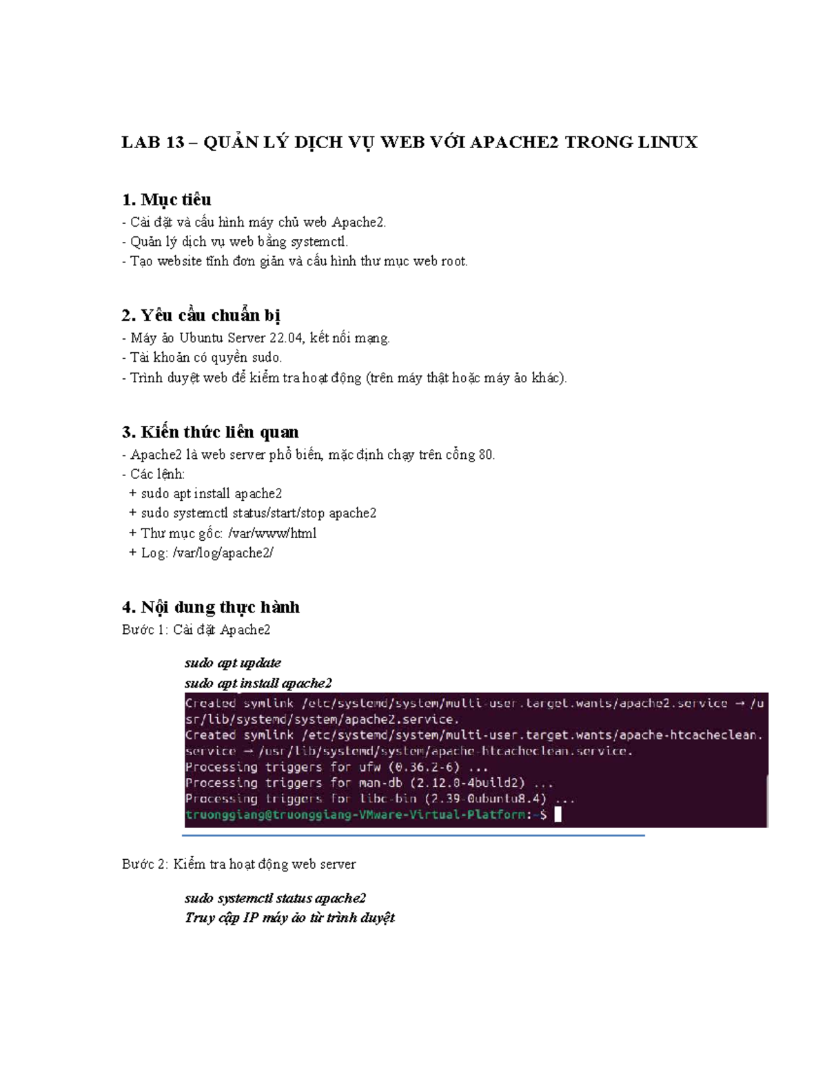 LAB 13: Cài Đặt và Quản Lý Web Server Apache2 Trên Linux - Studocu