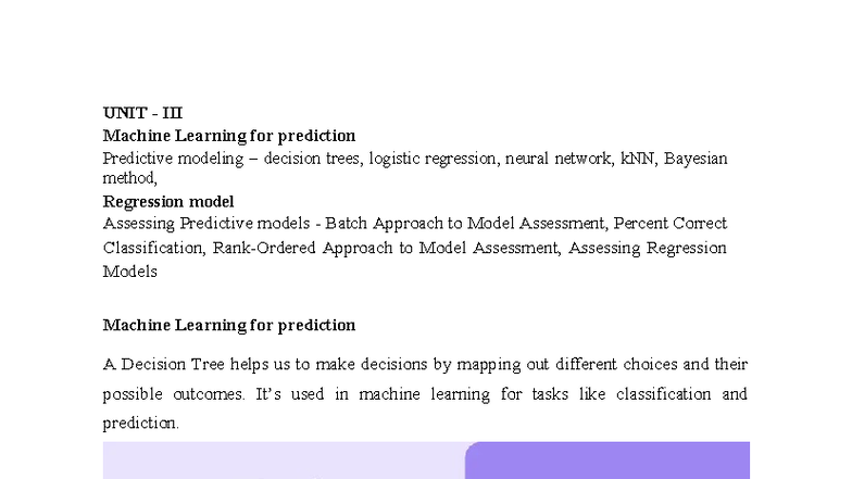 UNIT-3 - rty - UNIT - III Machine Learning for prediction Predictive ...