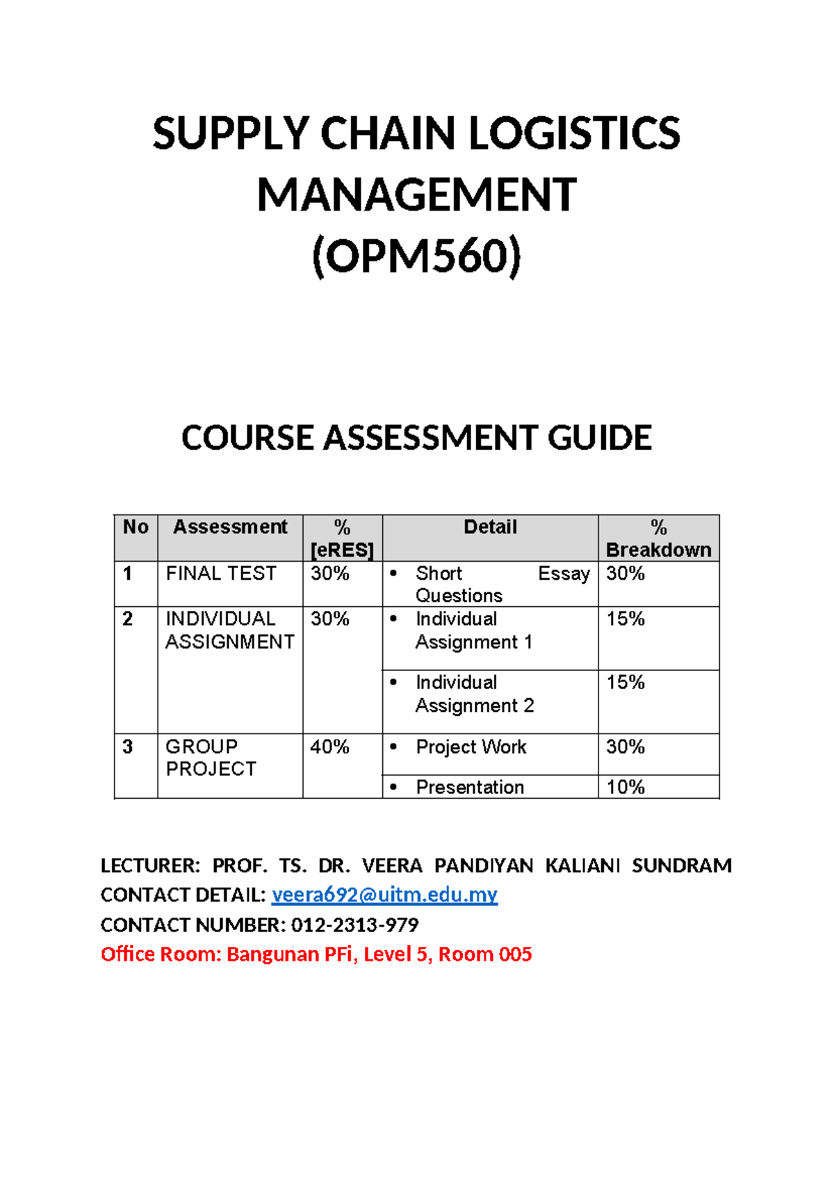OPM560 Supply Chain Logistics Management Final Assessment Guide - Studocu