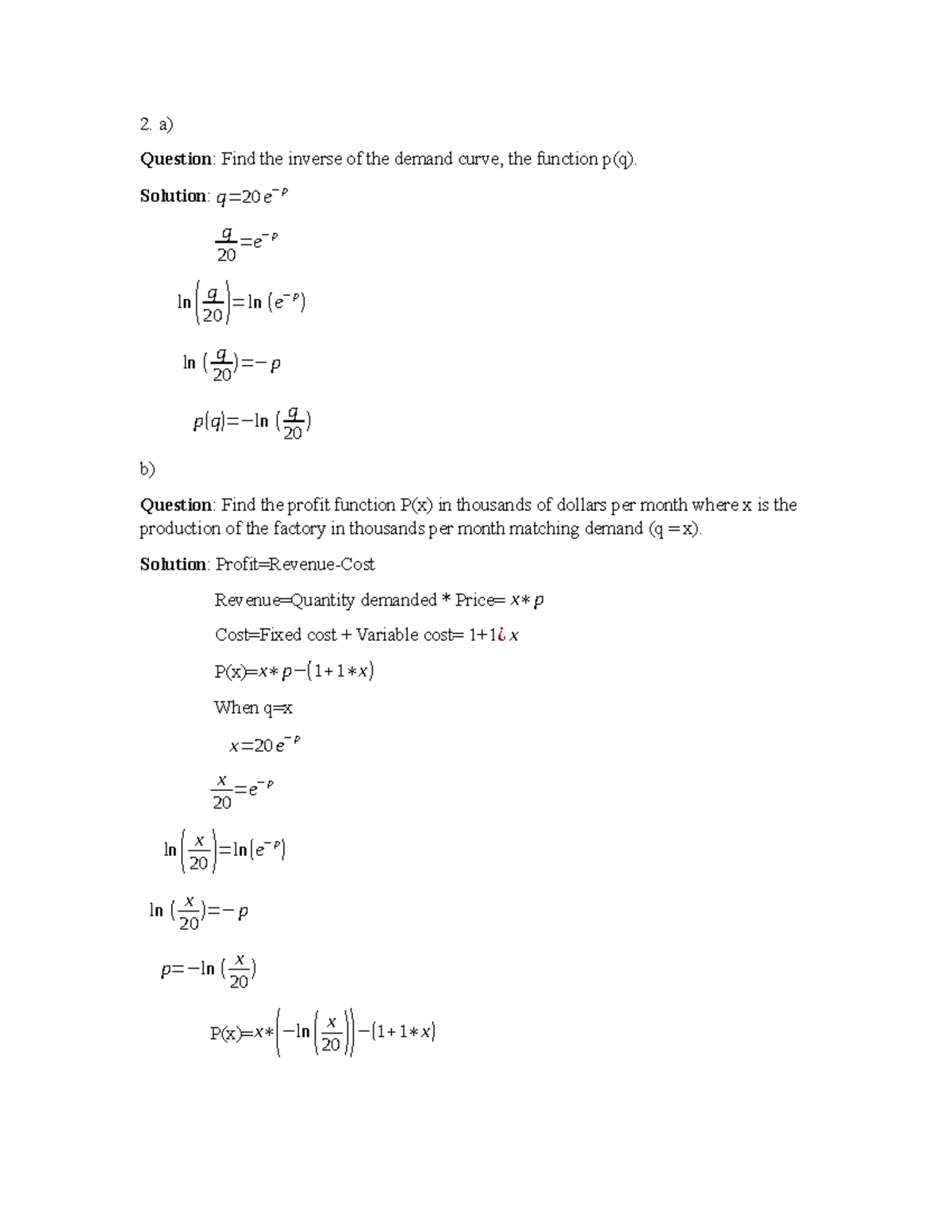 Math100 Assignment 4: Inverse Demand and Profit Functions Analysis ...