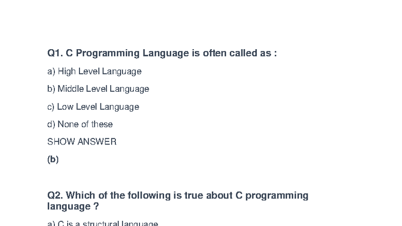 C Programming Language Placement Materials: Quiz Questions & Answers ...