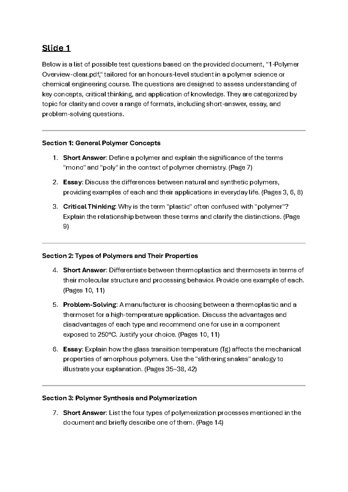 Polymer Science Exam Prep: Key Concepts & Questions (CHEM 101) - Studocu
