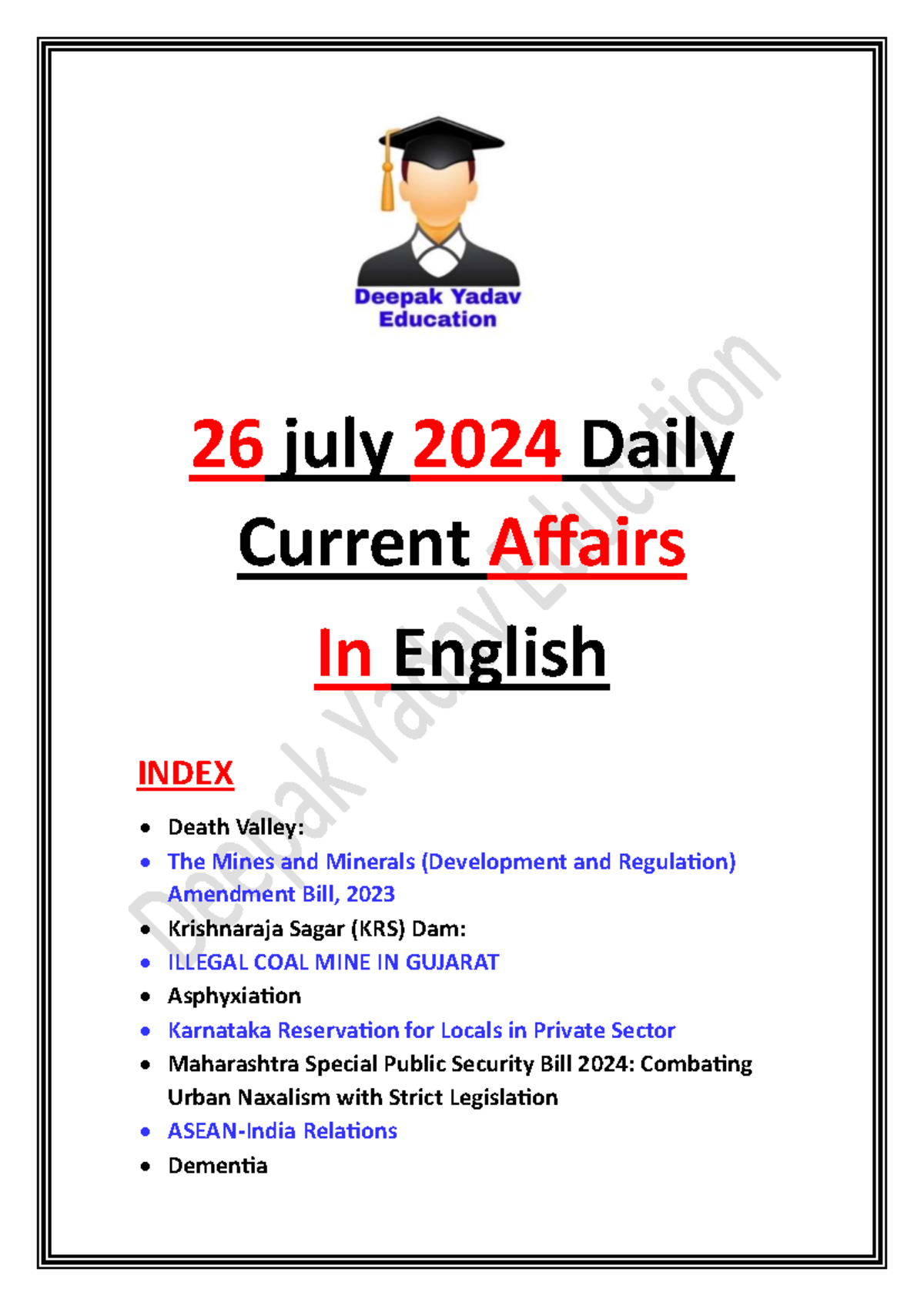 UPSC Prelims Daily Current Affairs - 26 July 2024 Insights - Studocu