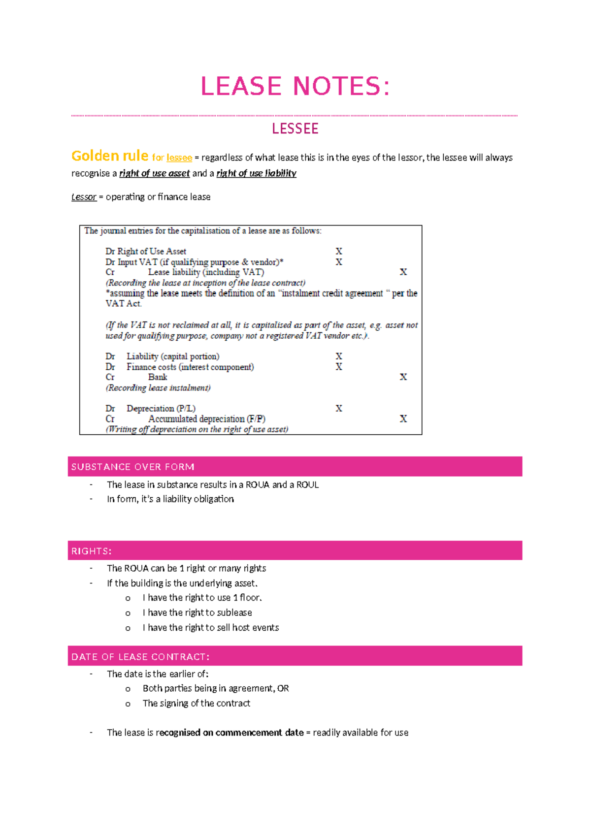 Accounting 00000: Comprehensive Lease Accounting Notes for Students ...