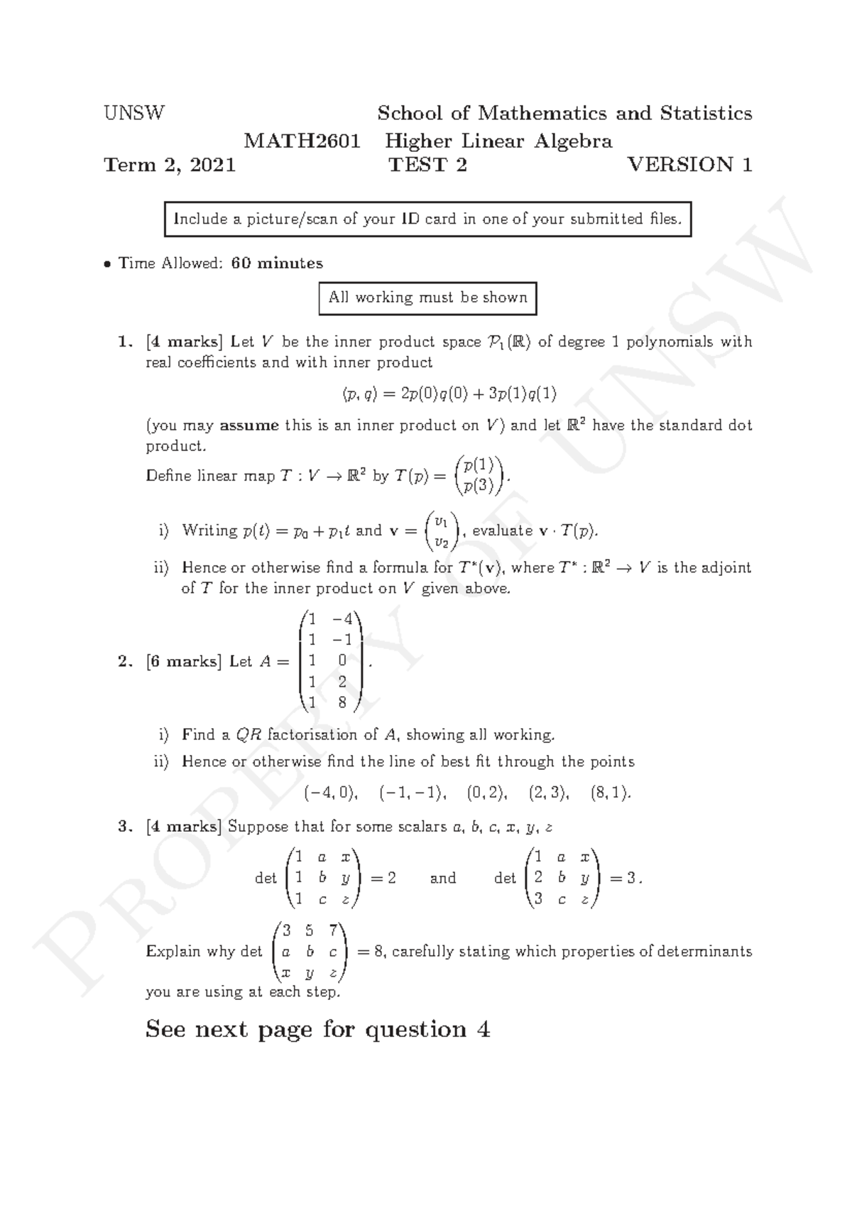MATH2601 Higher Linear Algebra Test 2 - Term 2, 2021 - Studocu