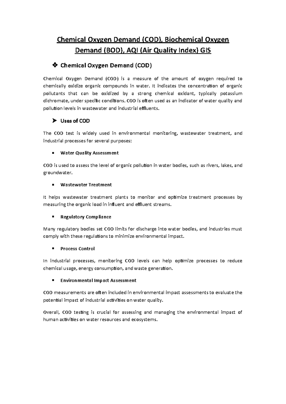 Chemical Oxygen Demand (COD) & Biochemical Oxygen Demand (BOD) Overview ...