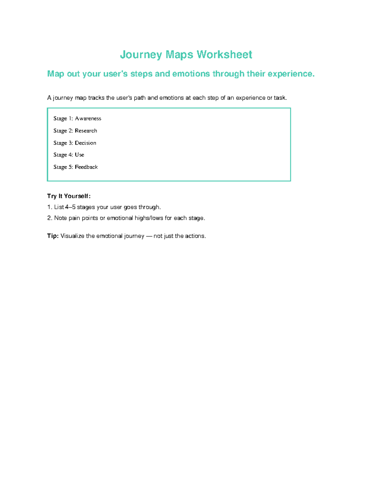 Ux100 Journey Maps Worksheet - UX100 - Journey Maps Worksheet Map out ...