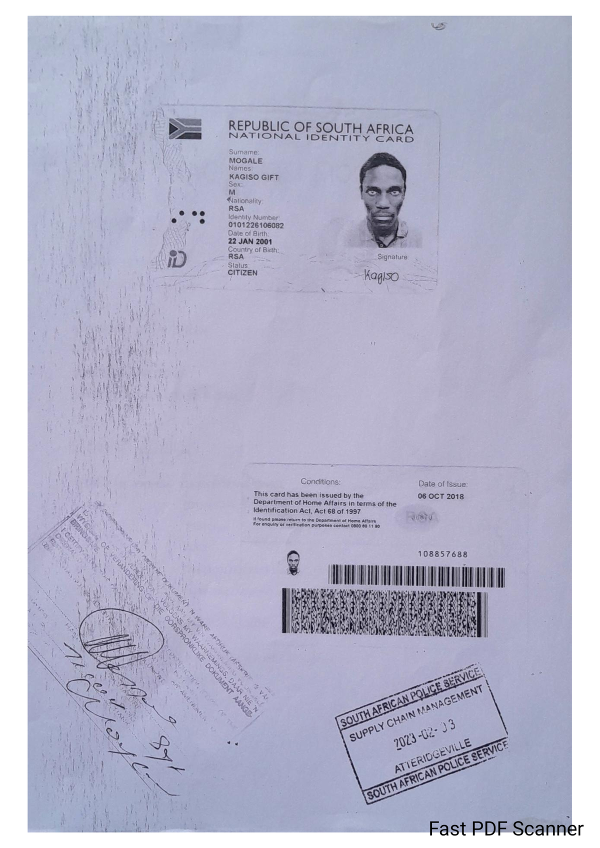 ID Card Document for Kagiso Mogale - RSA Citizenship Info - Studocu