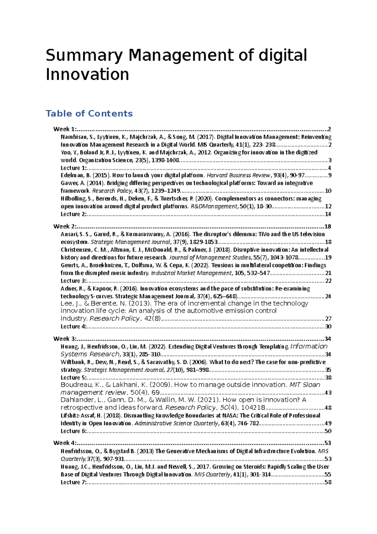 Summary of Digital Innovation Management Strategies: Insights ...